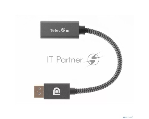 Кабель-переходник DP --> HDMI-F 0.2m , серый металлик, оплетка, 4K@60Hz, Telecom (TA560)