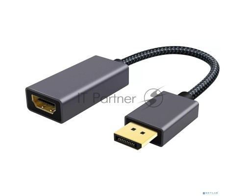 Кабель-переходник DP --> HDMI-F 0.2m , серый металлик, оплетка, 4K@60Hz, Telecom (TA560)