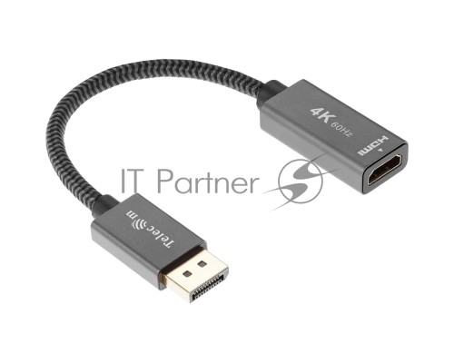 Кабель-переходник DP --> HDMI-F 0.2m , серый металлик, оплетка, 4K@60Hz, Telecom (TA560)