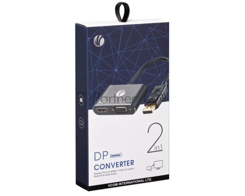 Кабель-переходник DisplayPort(M) ---> HDMI(F)+VGA(F)4K@30Hz VCOM Allum shell<CG640M-0.15>