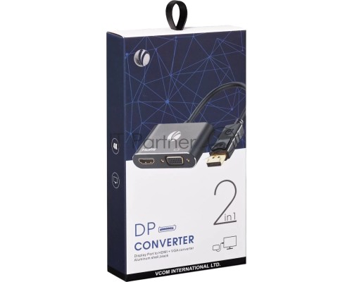 Кабель-переходник DisplayPort(M) ---> HDMI(F)+VGA(F)4K@30Hz VCOM Allum shell<CG640M-0.15>