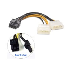 ORIENT C392, Переходник питания для PCI-Ex видеокарт 2 x Molex 4pin (M) -> 8pin (6pin+2pin)