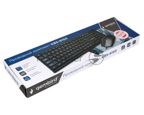 Комплект клавиатура+мышь проводные Gembird KBS-9150, черн.,104кл, 3кн., каб.1.5м