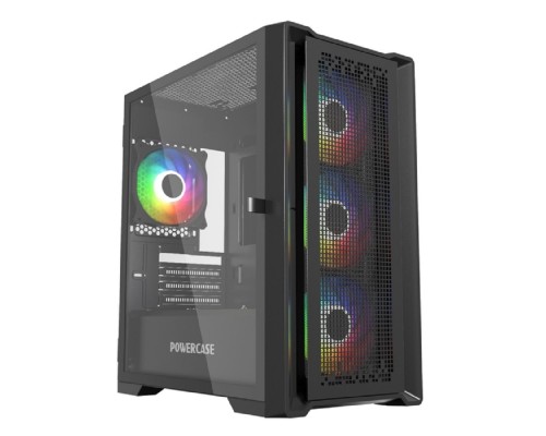 [Корпус] Powercase ByteFlow Micro Black, Tempered Glass, 4х 120mm ARGB fans, ARGB HUB, чёрный, mATX  (CAMBFB-A4)