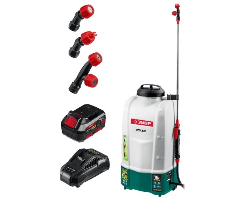 [Бензоинструмент] Опрыскиватель Зубр ОПЛ-15-41, аккумуляторный, ранцевый, 15л, зеленый/серый