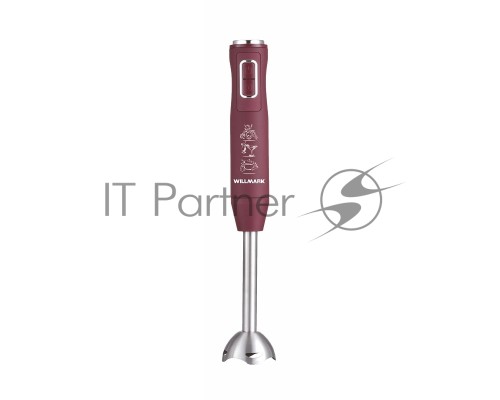 Блендер погружной Willmark WHB-1150PS (500Вт,регул. скорости,турбо режим,Soft touch, бордовый)