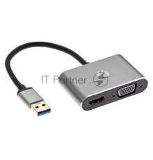 Кабель-переходник USB 3.0 (Am) --> HDMI(f)+VGA(f), Aluminum Shell, VCOM <CU322M>