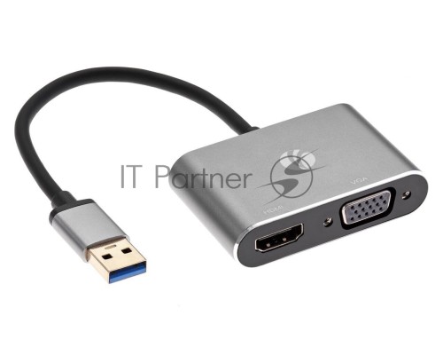 Кабель-переходник USB 3.0 (Am) --> HDMI(f)+VGA(f), Aluminum Shell, VCOM <CU322M>
