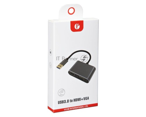 Кабель-переходник USB 3.0 (Am) --> HDMI(f)+VGA(f), Aluminum Shell, VCOM <CU322M>
