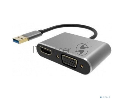 Кабель-переходник USB 3.0 (Am) --> HDMI(f)+VGA(f), Aluminum Shell, VCOM <CU322M>