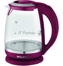 Чайник электрический Willmark WEK-2005G (2.0л, 360 град., LED-подсв.,стекло, 2200Вт)Бордовый