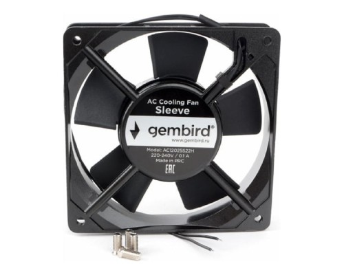 [Вентилятор] Gembird Вентилятор 120x120x25 AC 220 втулка 2 pin провод 30 см [AC12025S22H]