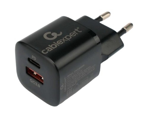 [Аксессуар] Cablexpert Зарядное устройство 20Вт, 3А, QC3.0/PD, 1xUSB, 1xType-C, черный, пакет (MP3A-PC-47)