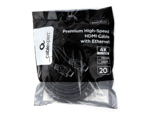 Кабель HDMI Cablexpert CC-HDMI4L-20M, 20м, v2.0, 19M/19M, серия Light, черный, позол.разъемы, экран, пакет