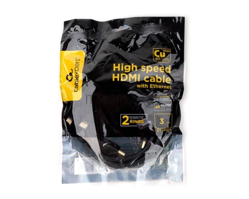 Кабель HDMI Cablexpert CCF2-HDMI4-10, 19M/19M, v2.0, медь, позол.разъемы, экран, 2 фер.кольца, 3м, черный, пакет Кабель HDMI Cablexpert CCF2-HDMI4-10, 19M/19M, v2.0, медь, позол.разъемы, экран, 2 фер.кольца, 3м, черный, пакет