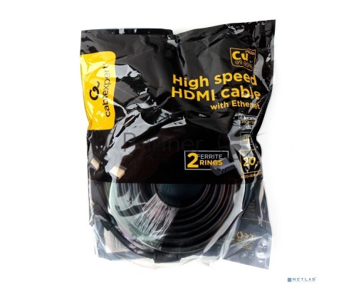 Кабель HDMI Cablexpert CCF2-HDMI4-20M, 19M/19M, v2.0, медь, позол.разъемы, экран, 2 фер.кольца, 20м, черный, пакет Кабель HDMI Cablexpert CCF2-HDMI4-20M, 19M/19M, v2.0, медь, позол.разъемы, экран, 2 фер.кольца, 20м, черный, пакет