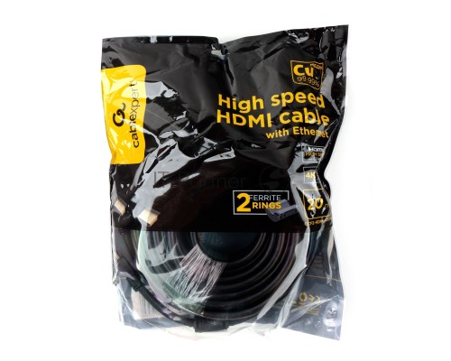 Кабель HDMI Cablexpert CCF2-HDMI4-20M, 19M/19M, v2.0, медь, позол.разъемы, экран, 2 фер.кольца, 20м, черный, пакет Кабель HDMI Cablexpert CCF2-HDMI4-20M, 19M/19M, v2.0, медь, позол.разъемы, экран, 2 фер.кольца, 20м, черный, пакет