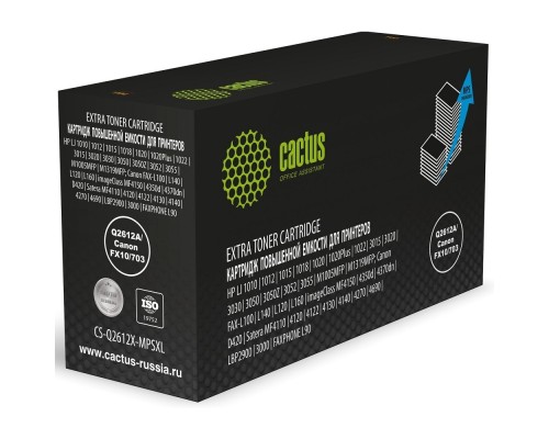 [расходные материалы] Картридж лазерный Cactus CS-Q2612X-MPSXL Q2612A/Canon FX10/703 черный (8000стр.) для HP LJ 1010/1012/1015/1018/1020/1020Plus/1022/3015/3020/3030/3050/3050Z/3052/3055/M1005MFP/M1319MFP; Canon FAX-L100/
