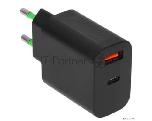 Сетевое зарядное устройство ORIENT PU-C20W с функцией быстрой зарядки, мощность 20Вт, Quick Charge 3.0+Power Delivery, выходы: USB-A + Type-C, DC 5/9/12/15/20В, цвет черный (31126)