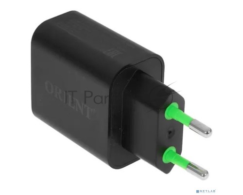 Сетевое зарядное устройство ORIENT PU-C20W с функцией быстрой зарядки, мощность 20Вт, Quick Charge 3.0+Power Delivery, выходы: USB-A + Type-C, DC 5/9/12/15/20В, цвет черный (31126)