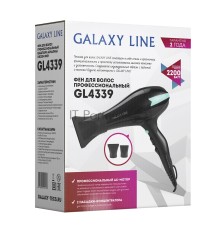 Фен для волос профессиональный Galaxy Line GL 4339, черный с бирюзовым, 2200 Вт, 2 скорости потока воздуха, 3 температурных режима, функция «холодный воздух», АС-мотор, защита мотора от перегрева, насадка-концентратор для ускоренной сушки, насадка-концен