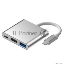 Кабель-адаптер ORIENT C028, USB3.1 Type-C (DisplayPort Alt mode) -> HDMI+USB 3.0+PD(Type-C), 4K@30Hz, 0.15 метра, серебристый (31062)