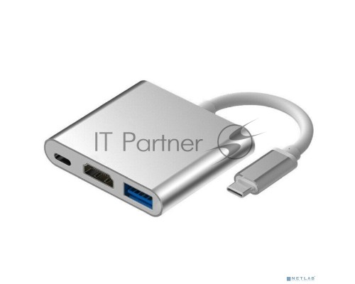 Кабель-адаптер ORIENT C028, USB3.1 Type-C (DisplayPort Alt mode) -> HDMI+USB 3.0+PD(Type-C), 4K@30Hz, 0.15 метра, серебристый (31062)