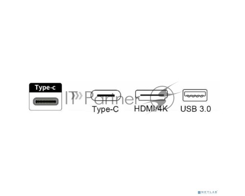 Кабель-адаптер ORIENT C028, USB3.1 Type-C (DisplayPort Alt mode) -> HDMI+USB 3.0+PD(Type-C), 4K@30Hz, 0.15 метра, серебристый (31062)