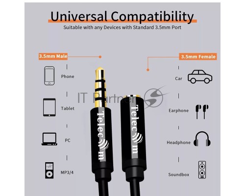 Кабель удлинит 3.5 Jack (M) - 3.5 Jack (F), 1.5м Telecom PRO <TAV7179M-1.5M>