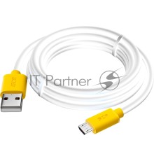 Кабель GCR 2.0m MicroUSB, белый, желтые коннекторы, быстрая зарядка, 28/24 AWG, GCR-53223