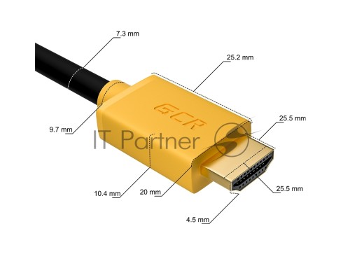 Кабель GCR 2.0m HDMI версия 2.0, HDR 4:2:2, Ultra HD, 4K 60 fps 60Hz/5K*30Hz, 3D, AUDIO, 18.0 Гбит/с, 28/28 AWG, OD7.3mm, тройной экран, черный, желтые коннекторы, GCR-HM441-2.0m GCR Кабель 2.0m HDMI версия 2.0, HDR 4:2:2, Ultra HD, 4K 60 fps 60Hz/5K*30H