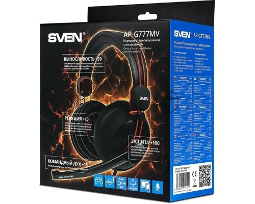 Наушники с микрофоном Sven AP-G777MV черный/красный 1.2м мониторные оголовье (SV-014209)