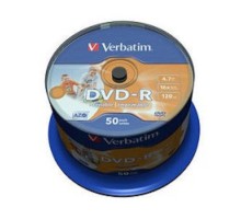 Verbatim  Диски DVD-R  4.7Gb 16х, Wide Photo InkJet Printable, 50шт, Cake Box (43533/43649)