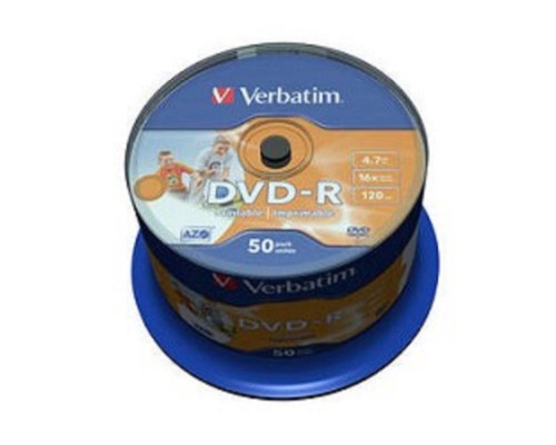 [Диск] Verbatim  Диски DVD-R  4.7Gb 16х, Wide Photo InkJet Printable, 50шт, Cake Box (43533/43649)