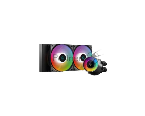 Водяное охлаждение DeepCool Castle 240 RGB V2 для процессора, СВО, Socket 115x/1200, 1356, 1366, 2011, 2011-3, 2066, AM2, AM2+, AM3, AM3+, AM4, FM1, FM2, FM2+, TR4, sTRX4, SP3, 2x120 мм, 500-1800 об/мин, TDP 250 Вт, разноцветная подсветка