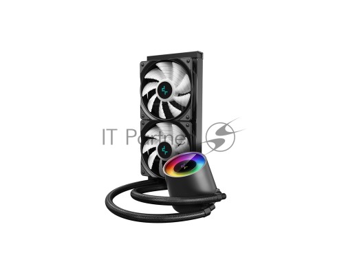 Водяное охлаждение DeepCool Castle 240 RGB V2 для процессора, СВО, Socket 115x/1200, 1356, 1366, 2011, 2011-3, 2066, AM2, AM2+, AM3, AM3+, AM4, FM1, FM2, FM2+, TR4, sTRX4, SP3, 2x120 мм, 500-1800 об/мин, TDP 250 Вт, разноцветная подсветка