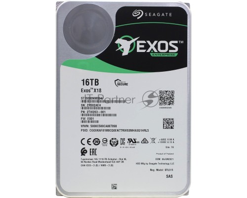 Жесткий диск SEAGATE HDD Server Exos X18 HDD 512E/4KN  ( 3.5'/ 16TB/ SAS 12Gb/s / 7200rpm)