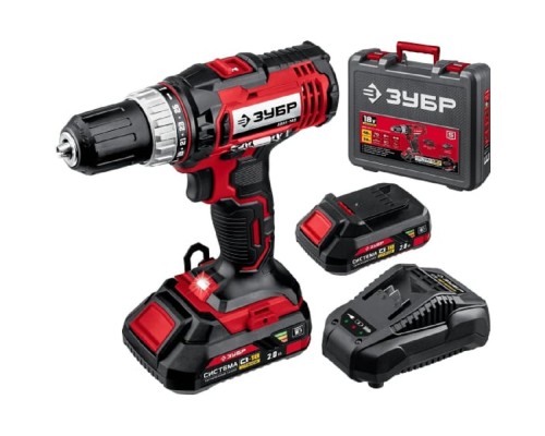 [Дрель, Шуруповерт] ЗУБР дрель-шуруповерт, С1-18, 18 В, 40 Н·м, 2 АКБ (2 А·ч), кейс  [ДШЛ-185-22]