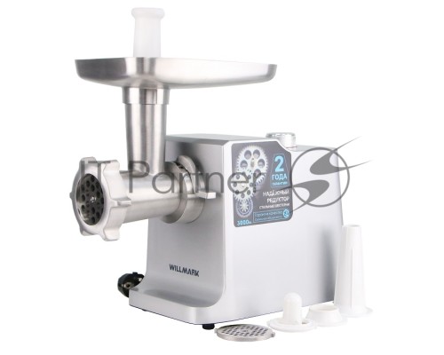 Мясорубка электрическая Willmark WMG-3080S (3000Вт, мет. шест. редукт., мет. корпус,ков. нож,рев, 2