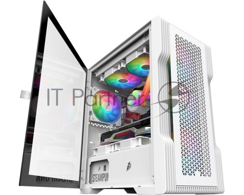 Компьютерный корпус 1STPLAYER TRILOBITE T3 White / mATX, TG / 4x 120mm LED fans inc. / T3-WH-4F1-W