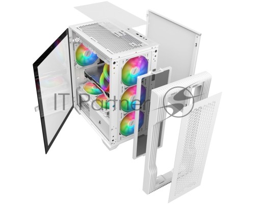 Компьютерный корпус 1STPLAYER TRILOBITE T3 White / mATX, TG / 4x 120mm LED fans inc. / T3-WH-4F1-W