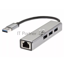 Переходник USB 3.0 -->RJ-45 1000Mbps+3 USB3.0, Aluminum Shell, 0.2м VCOM <DH312A>