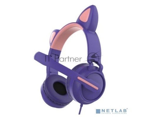 Гарнитура для игр и стриминга с подсветкой, складная, Qumo Game Cat purple (GHS 0036), подключение 1х3,5 Jack + питание USB