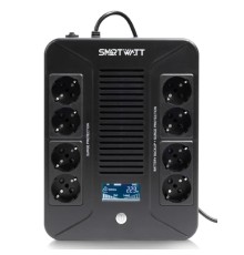 SMARTWATT UPS SAFE PRO LCD 600 {линейно-интерактивный, 600/360 ВА/Вт, напольный/настенный, LCD дисплей, Shuko CEE7/4 - 8 шт. (4 шт. с резервным питанием, 4 шт. - сетевой фильтр}