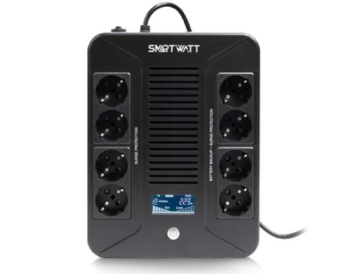 [Смартватт] SMARTWATT UPS SAFE PRO LCD 800 {линейно-интерактивный, 800/480 ВА/Вт, напольный/настенный, LCD дисплей, Shuko CEE7/4 - 8 шт. (4 шт. с резервным питанием, 4 шт. - сетевой фильтр}