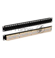 Патч-панель 19дюйм 1U RJ45 кат.5e 24 порта PP3-19-24-8P8C-C5E-110D черн. Hyperline 246095