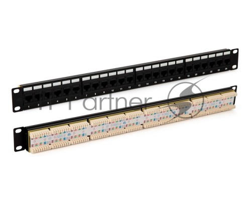 Патч-панель 19дюйм 1U RJ45 кат.5e 24 порта PP3-19-24-8P8C-C5E-110D черн. Hyperline 246095