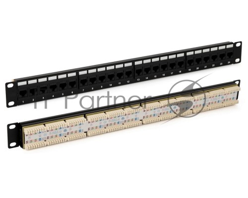 Патч-панель 19дюйм 1U RJ45 кат.5e 24 порта PP3-19-24-8P8C-C5E-110D черн. Hyperline 246095