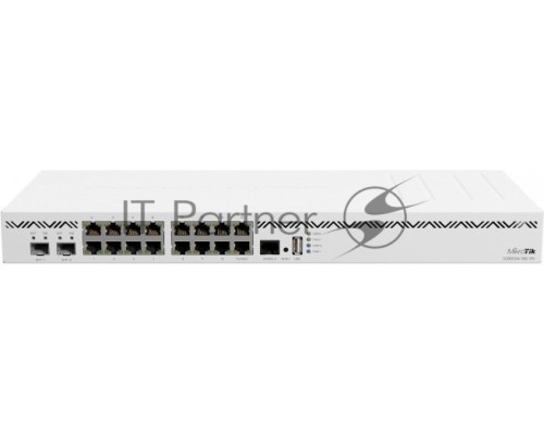 Маршрутизатор CCR2004-16G-2S+ Cloud Core Router 2004-16G-2S+ with Annapurna Labs Alpine v2 CPU with 4x ARMv8-A Cortex-A57 cores running at 1.7GHz, 4GB of DDR4 RAM, 128MB NAND storage, 16 x Gbit LAN, 2x SFP+ ports, 1U rackmount case, Dual PSU, RouterOS L6