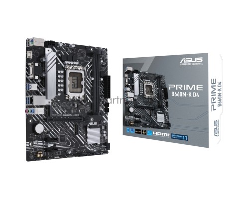 Материнская плата ASUS PRIME B660M-K D4, Socket LGA 1700, Intel B660, 2xDDR4, 4xSATA, 2xM.2, 1xPCI-E 4.0 x16, 2xPCI-E x1, 1xHDMI, 1xVGA, 1x 1Gb LAN, 4xUSB-A 3.2 Gen 1, 2xUSB-A 2.0, 3x3.5 мм, 7.1, mATX